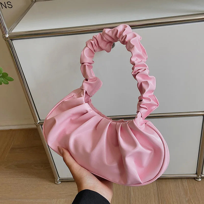 Fashion Pleated Handlebags for Women PU Cloud Bags Leisure Armpit Bag Shopping Shoulder Bags Dumpling Handbag Female Hand Bags